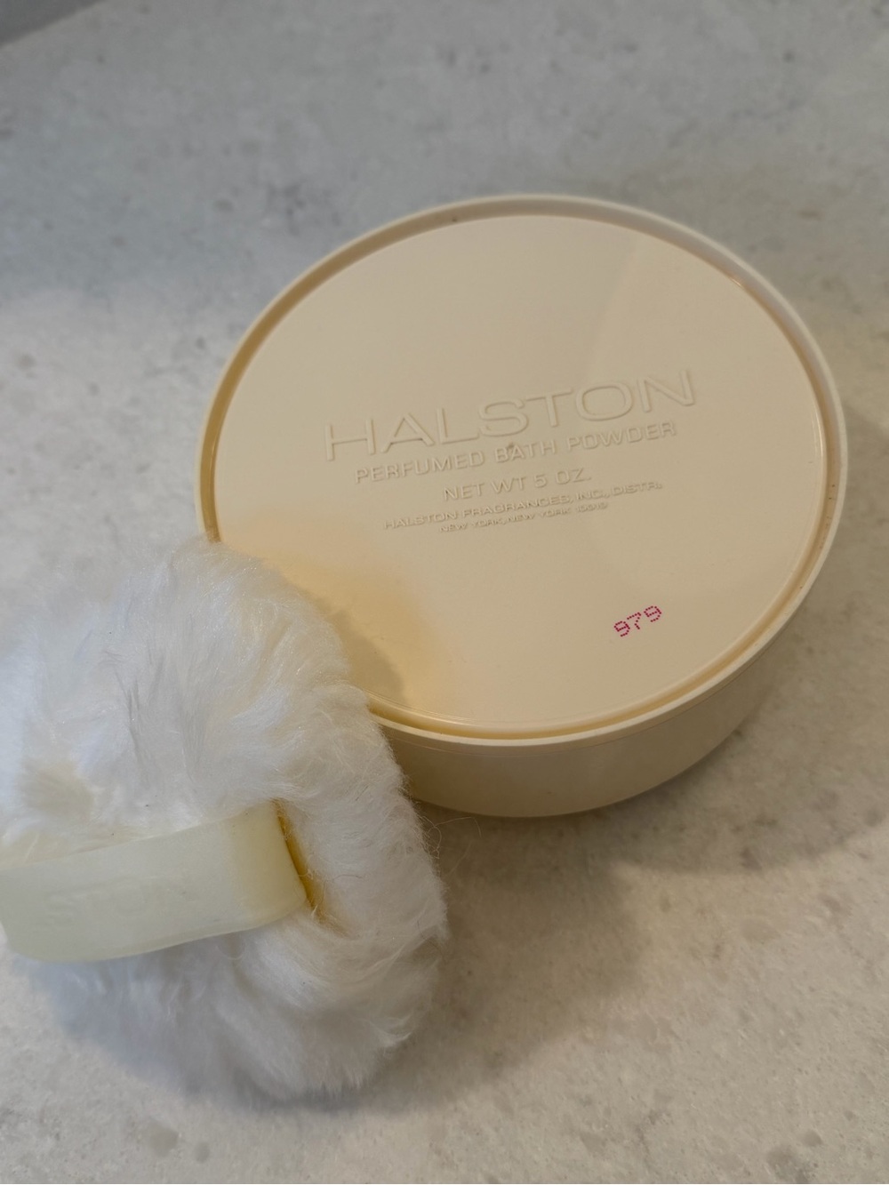 Vintage Halston Perfumed Bath Powder Pristine Puff (no box)